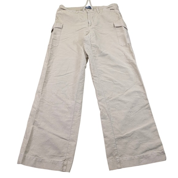 Vintage Polo Ralph‎ Lauren Mens Linen Blend Beige Cargo Pants Size Large Baggy - Picture 1 of 8